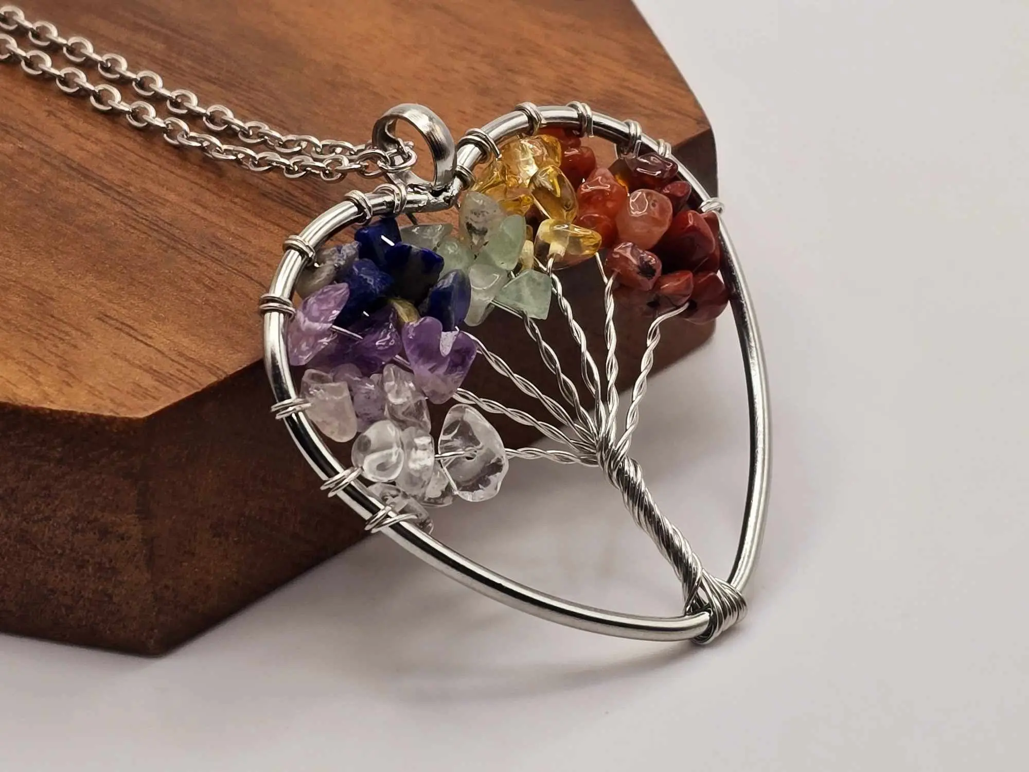 Radiant Heart: Silver-Tone 7 Chakras Necklace - Perfect Gift Tree of life Necklace 7 Chakras Handmade gift for her for him