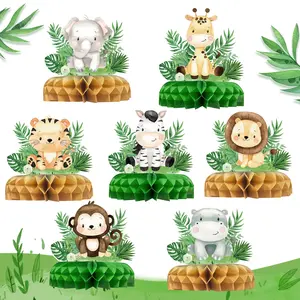 Jungle Animals Theme Honeycomb Pendant,7pcs Jungle Birthday Party Centerpiece Kids Safari Baby Shower Decoration,Wild One Birthday Party Decor