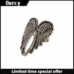 Retro Punk Niche Trend Silver Wing Open Ring Personality Hip-Hop Street Style Exaggerated Couple Jewelry