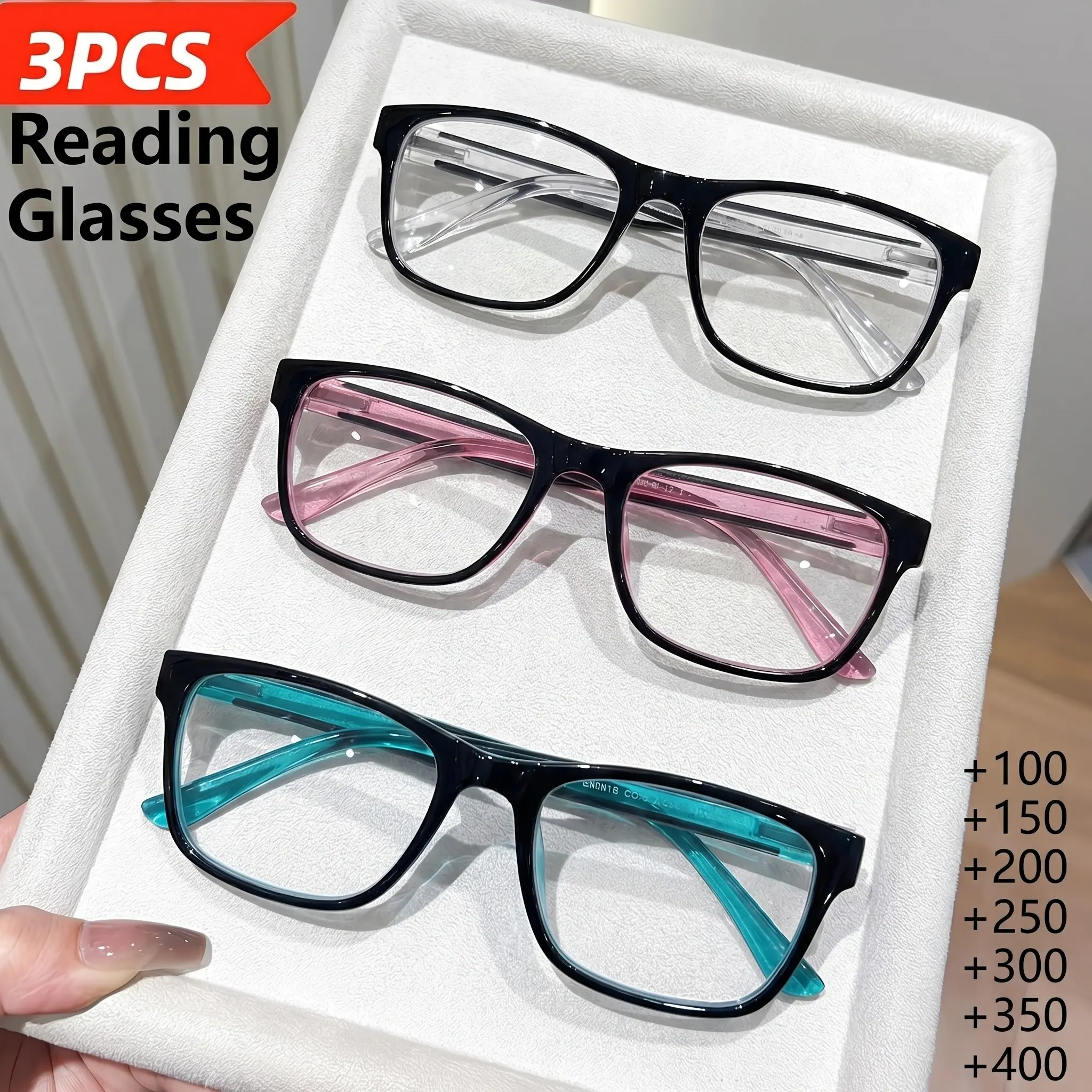 3 Pcs Small Frame Square Reading Glasses, Multiple Diopters, Blue Light Blocking, Unisex, Casual Office/reading/mobile Use, Reading Eyeglasses, Reading Eyewear