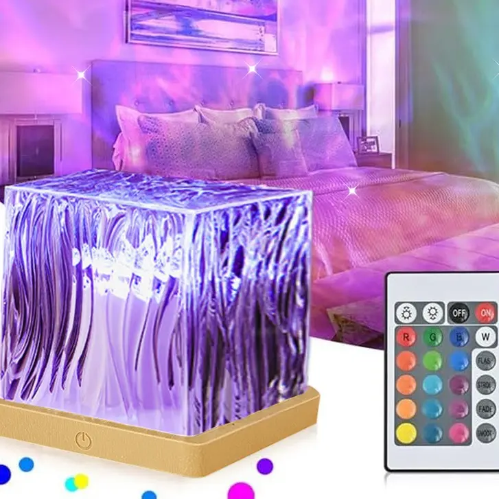 3D Holographic Water Ripple Wave LED Ambient Light, 16-Color Dimmable Illumination, Colorful Color-Changing Function, Remote Control RGB Controller, Kids’ Bedroom Relaxation Light