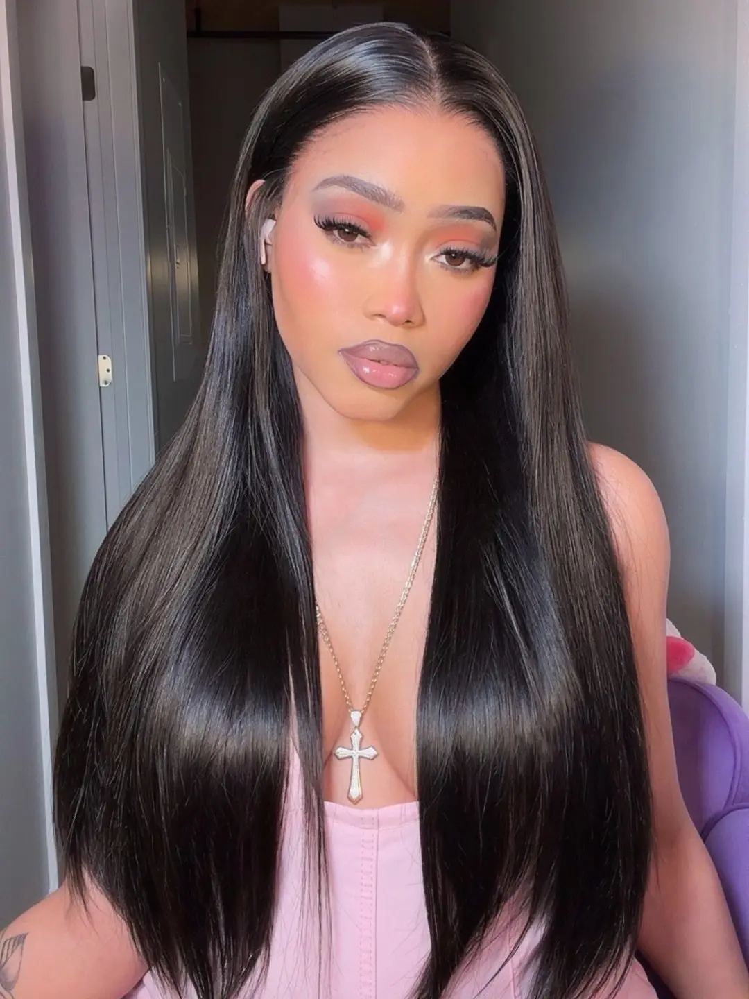 Arabella 300% Super Double Drawn Water Fall HD 13X6 Glueless Vietnamese Raw Virgin Human Hair Wig with Adjustable Drawstring Natural Black Silky Straight Luxury Full Ends