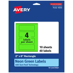 Avery Neon Green Paper Labels, 2" x 6" Rectangle