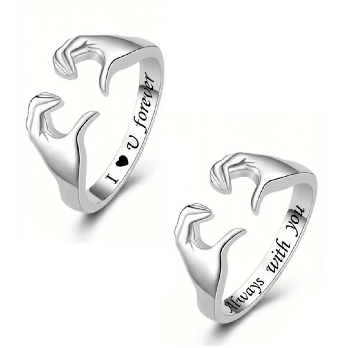 Women's Elegant 2PCS Adjustable Hug Rings - Adjustable Fitted Expanding Love Symbol Bands, Always with You Design, Ideal for Couples, Female Costume Jewelry Gift, Adjustable Fitted Rings, Hug Ring Rings