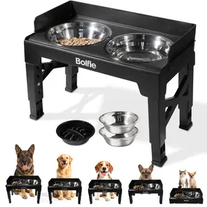 Elevated Dog Bowls, 5 Adjustable Heights Raised Dog Bowl Stand, With 2 Stainless Steel Dog Food Bowls And 1 Slow Feeder Dog Bowl, Adjusts To Height 3.2" To 12.2" For Small Medium Large Dogs Feeding
