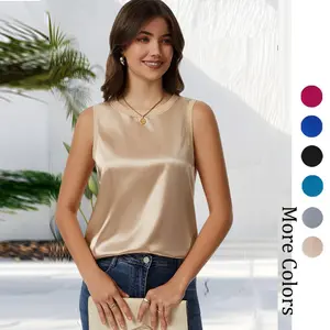 Womens Silk Satin Tank Tops Crew Neck Cami Sleeveless Shirts Blouses Summer Basic Casual Tank Top SwimWeek summervibes