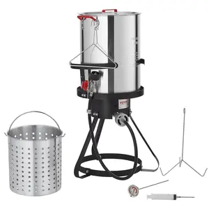 【Father's Day】VEVOR Turkey Deep Fryer, 30-qt Turkey Fryer Boiler Steamer Cooker Set, Outdoor Aluminum Seafood Frying Pot, 54,000 BTU Burner Propane Gas Boiler, Includes Basket, Perforated Poultry Rack, Thermometer