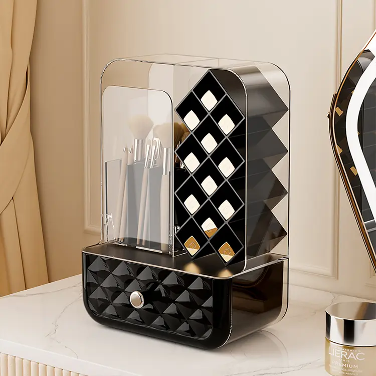 Luxury Acrylic Makeup Organizer with Drawers Dustproof Perfume & Lipstick Display Case Clear Cosmetic Storage Box for Vanity