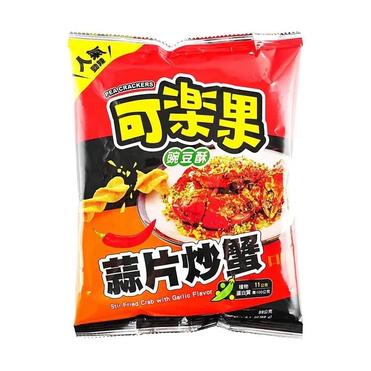 Koloko Crispy Pea Cracker Snack - Stir-Fried Garlic Crab Flavor, Crispy Style Crisps & Puffed Snacks, 88g, Party Snacks