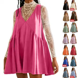 Mundoven Women’s Valentine's Day V-Neck Tank Sundress | Casual Flowy Sleeveless A-line Mini Dress with Two Side Pockets, Layer with thin sweater or Mesh Tops on Chilly Days or Wear Alone for Summer Outfits