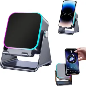 Wireless Bluetooth-compatible Speaker with Phone Stand, 5-In-1 Audio Amplifier for iPhone & Android, Rechargeable Colorful Lights, Birthday Gift, Wireless Speakers