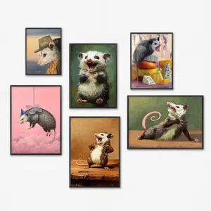 Cute Possum Art Poster, Funny Possum Screeching Poster, Vintage Forest Animal Toilet Art Decor, Bathroom Decor Gift Ideas