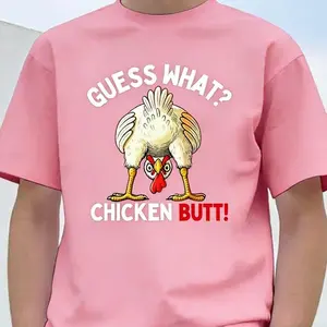 Funny Guess Who Chicken Butt Graphic Tee, 100% Cotton Oversized Comfort Outfit, Outdoor Casual Cute Chicken Fashion Shirt, Perfect Valentine's Day Gift For Him Her Family Friends