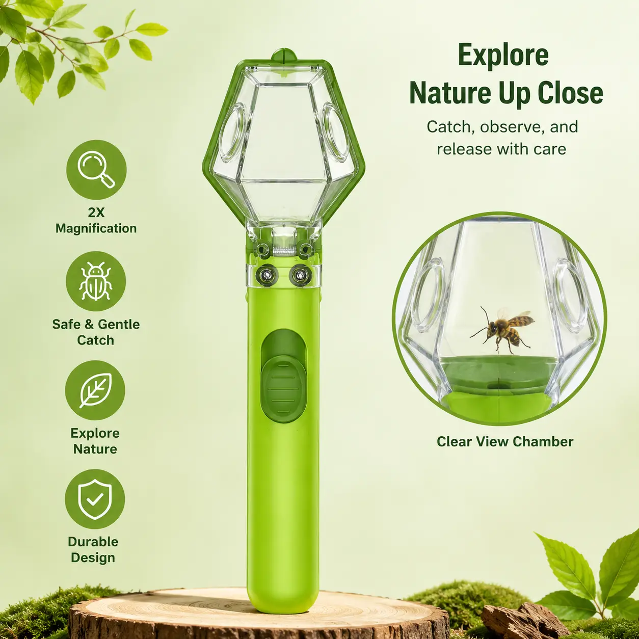 1 Count Insect Catcher, handheld portable tool with 6X magnifying lens for outdoor nature exploration to capture and observe small insects