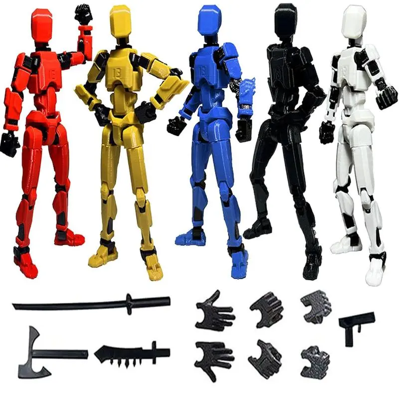 5-Piece Assembly Completed T13 Action Figure Set - Multi-Jointed Movable Lucky Action Figures for Desktop Decorations & Creative Gifts Bot Sticky Toyset Figurines Collectibles