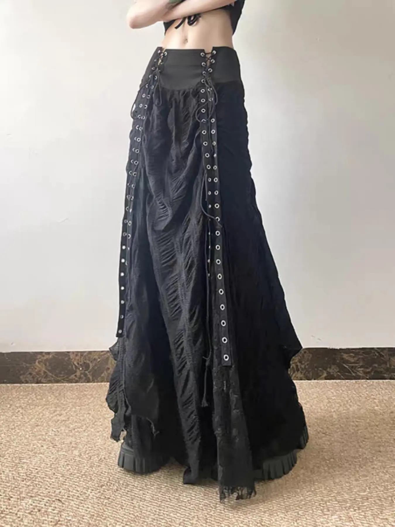Women's  Plain Lace Up , Fashionable Y2k Street Fashion High Waist Skirt for Party Holiday Vacation, Ladies Bottoms for All Seasons, High Waisted Skirt