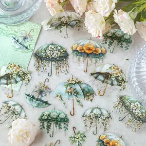 120 sheets/set, noble oil painting style stickers, flower umbrella theme, PET waterproof material, can be decorated with cards, photo albums, scrapbooks.