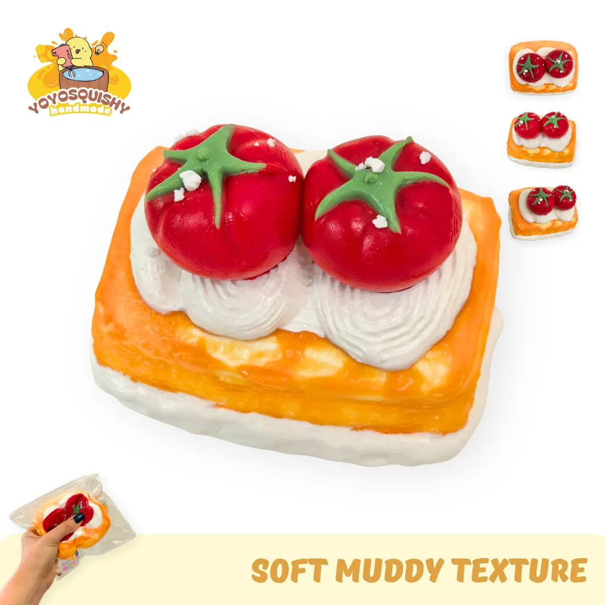 YOYOSQUISHY Handmade Squishy Ball - Bakery Look Tomato Cream Bread, Food-Grade Silicone, Soft Muddy Texture, Hand-Painted, Gift-Ready Box, Sensory Friendly, Oddly Satisfying Stress Reliever Gift Set, Tactile Fidget Toy