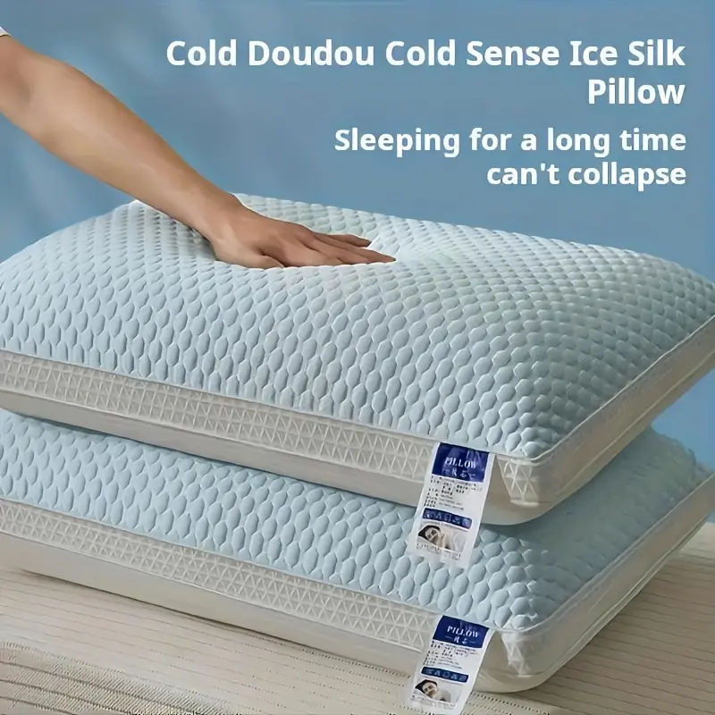 2-Pack Contemporary Hotel-Grade Woven Fabric Cold Sleep Pillows, Polyester Fill Neck Support Cushion, Soft Cozy Bedding for Home/Study, Hand Wash Only Snoring Solution Pillows for Sleeping