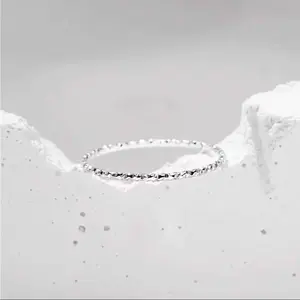 [NB] 925 Sterling Silver Plated Tarnish-Free Hypoallergenic Ultra-Thin Sparkle Stackable Ring, Dainty Diamond-Cut Textured Pinkie Knuckle Ring, Minimalist Thin Band for Women, Perfect Everyday Wear & Stacking Jewelry