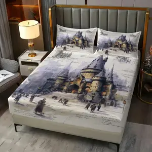 Magical Wizard Castle Fitted Sheet Set, 1 Fitted Sheet with 2 Pillowcases, Fantasy Wizarding School Bedding for Bedroom, Dorm & Guest Room, Decor for Fantasy Fans