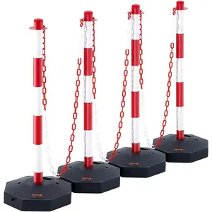 【Spotlight Day】VEVOR Adjustable Traffic Delineator Post Cones, 4 Pack, Traffic Safety Delineator Barrier with Fillable Base 8FT Chain, for Traffic Control Warning Parking Lot Construction Caution Roads, Red & White
