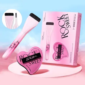 Rock Sweet Foundation Brush Set, Powder Puff & Flat Head Makeup Brushes, Ideal Gift for Beginners, Perfect for Girlfriend