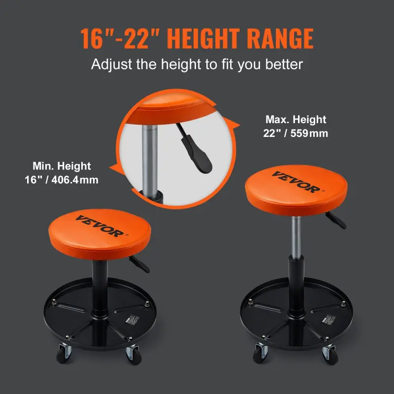 VEVOR Adjustable Mechanics Rolling Creeper Seat with Tool Tray, Ideal for Shop, Garage