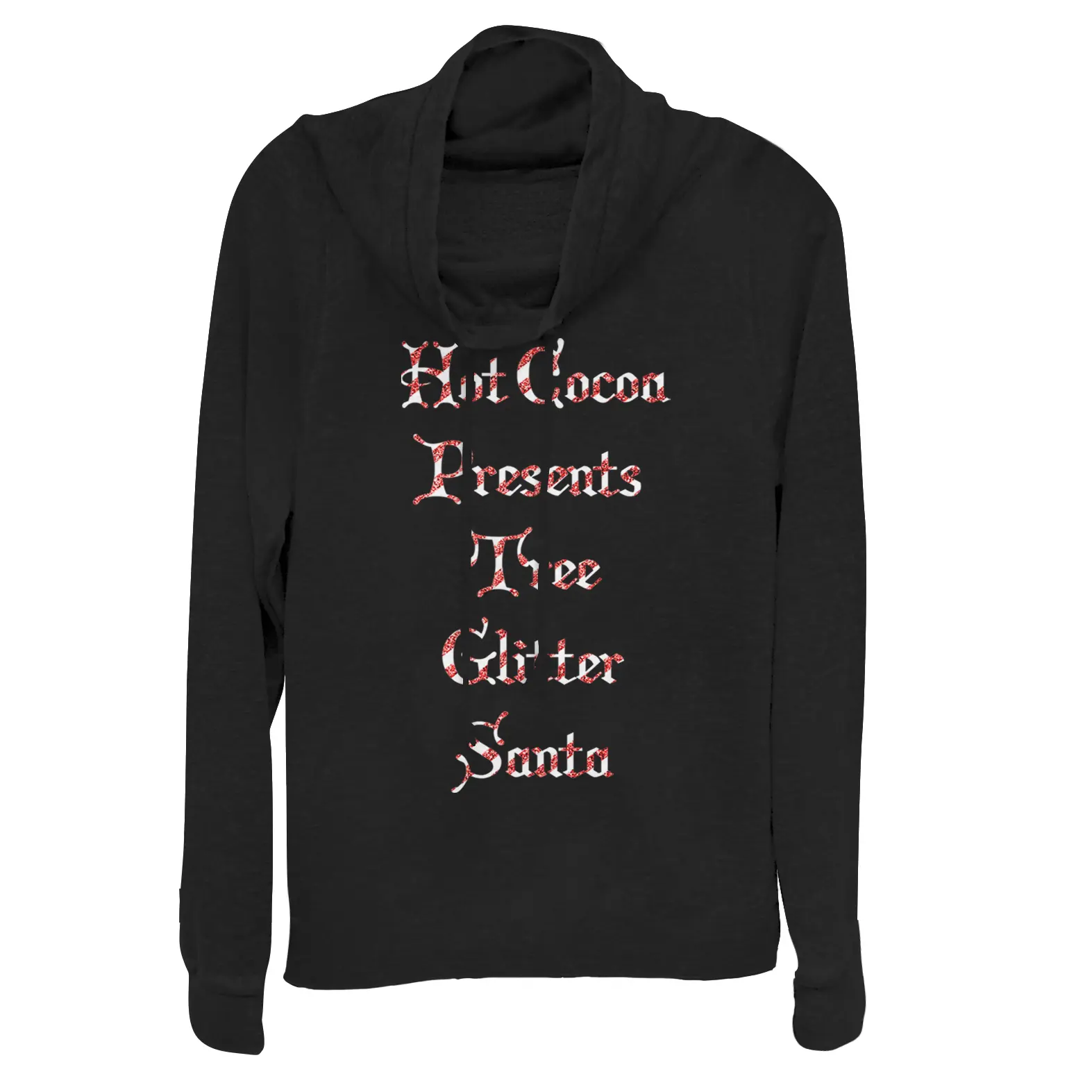 Juniors Womens Lost Gods Christmas Candy Cane List Cowl Neck Sweatshirt