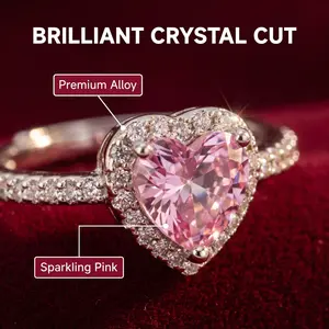 Pink Heart CZ Ring for Women – Adjustable Stackable Promise Ring Gift Box Set, Mother’s Day Gift for Mom, Wife, Grandma, Daughter