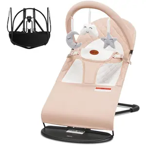 【New Year Gift】 Portable Baby Bouncer Seat for Babies 4-18 Months, 100% Cotton Fabrics, 3 Modes of use with Rocker and Stationary Options, Infant Rocker Chair with Hanging Toys Swing Set Swing Trainer Newborn Sensory