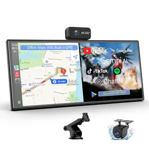 10.25"AI Car Screen,Gemini+Built-in offline GPS+Google Play Store for Apps,4K Front & 1080P Reverse Cameras, Not Just CarPlay - Open Android 15 4GB+64G  No More Phone Battery Drain While Driving