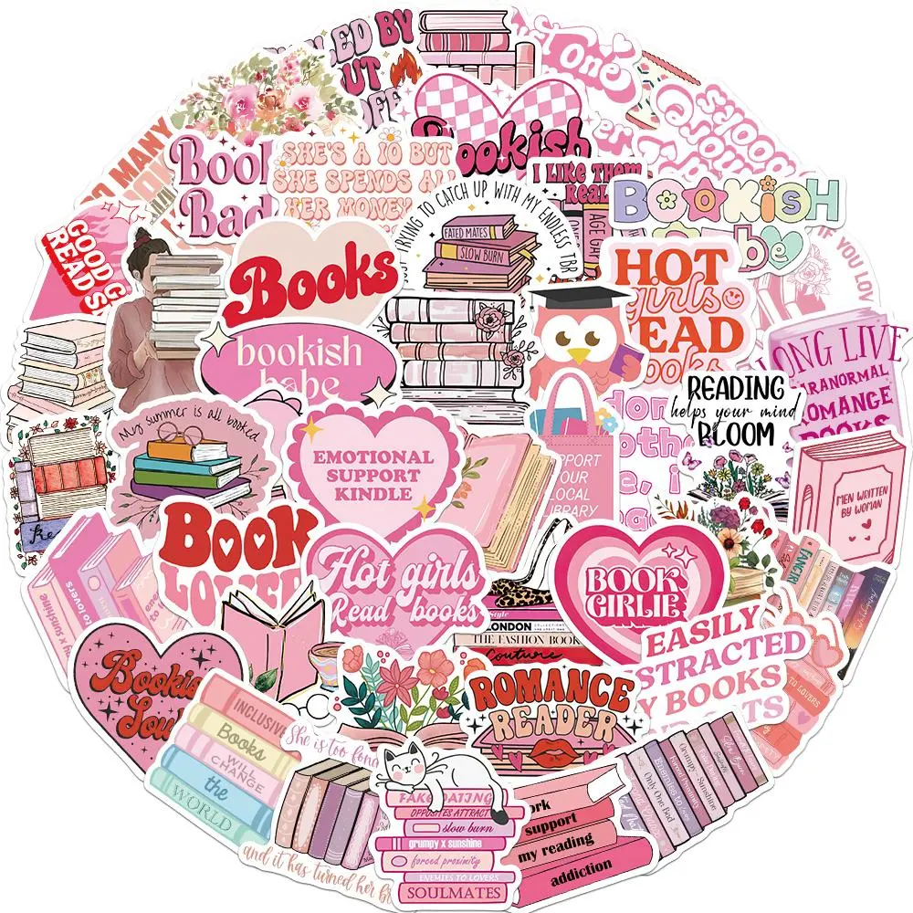 Reading Book Themed Cartoon Sticker, 50pcs/set Creative Decorative Sticker, DIY Decals for Water Bottle, Laptop, Phone Case, Scrapbooking, Journal, Decals Stickers