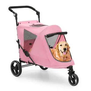 Pet Stroller for Large Dogs or Multiple Dogs Cats with Adjustable Handle, 3-Wheels Dual Entry Portable Dog Carting Easy Folding Pet Wagon Double Dog Stroller up to 55 lbs