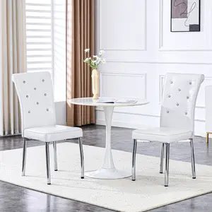 Set of 2 Upholstered Dining Chairs, Retro Alligator Grain Faux Leather Accent Chairs with Decorative Crystal Buckle, Electroplated Metal Legs, Elegant Side Dining Chairs for Kitchen & Dining Room
