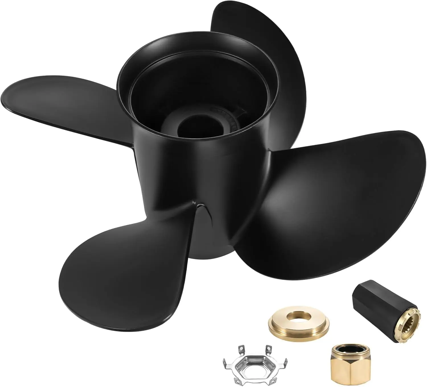 4-Blade Aluminum Boat Propeller (14x19), 15 Spline Tooth RH Rotation, Fits Mercruiser Alpha 1 & Mercury 135-300 Hp, 48-8M0084495 Model with Included Hub Kits, Four-Blade