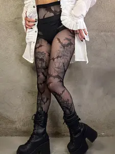 Plus Size Women Halloween Bat Tights, Womenswear Sexy Fit Elegant Design Fishnet Bat Cross Stockings, Perfect for Halloween Costume, Party, Christmas Gift