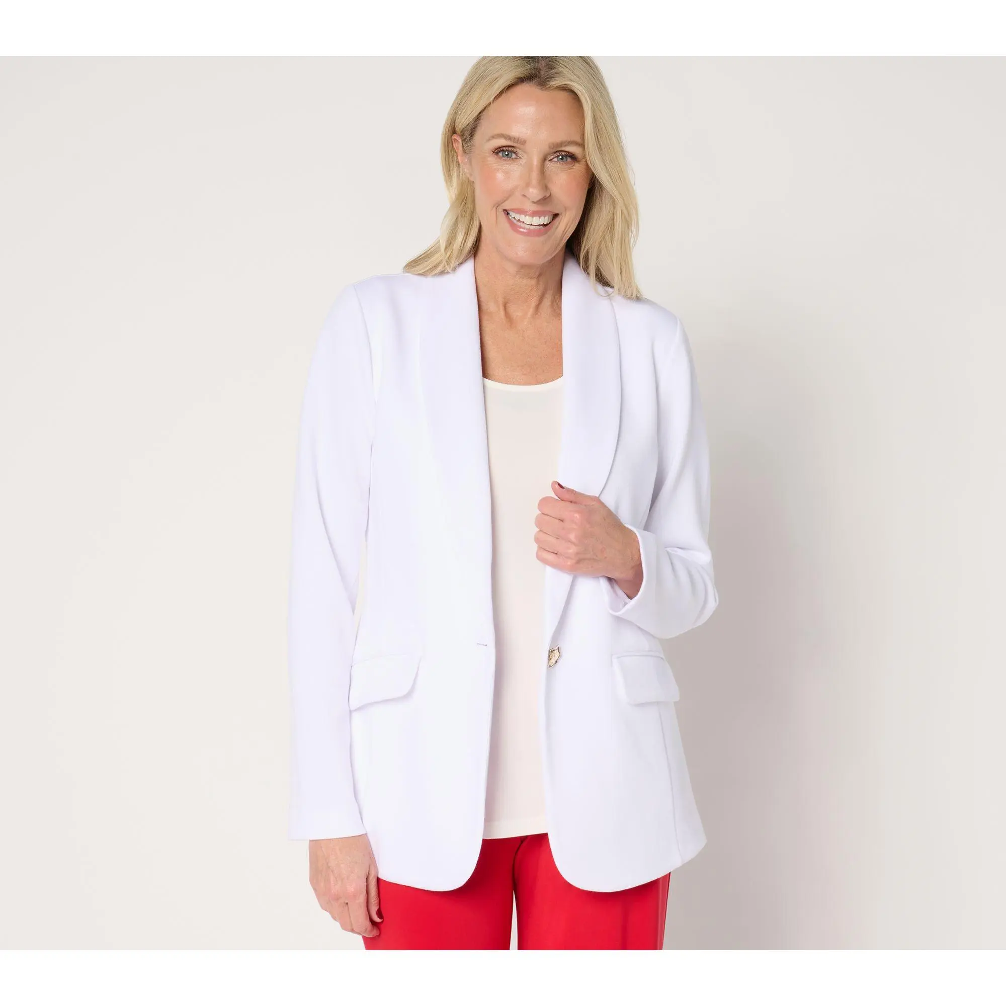 QVC Women's Regular-Fit Pique Knit Shawl Collar Blazer