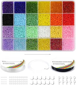 12000 count 3mm Glass Seed Beads 8/0 Small Craft Beads Friendship Bracelet Kit with Jump Rings Lobster Clasp Elastic String for  Making DIY Bracelets Necklaces Girts for Girls  6-12