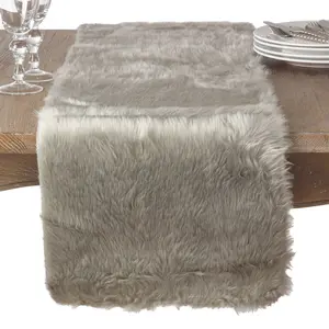 Saro Lifestyle Faux Fur Runner, Grey, 15" x 108"