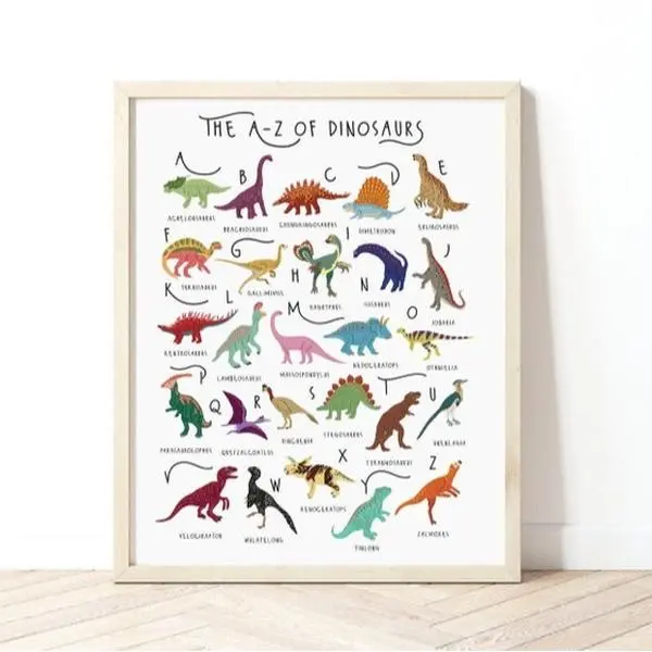 A-Z Of Dinosaurs, Dinosaur Print, Types of Dinosaurs Art, Alphabet Poster, Dino lover gift, Dino Poster, A-Z of Dinosaurs, Nursery Art, Dino
