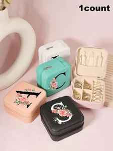 Letter Pattern Jewelry Storage Box, Velvet Lined Travel Case for Rings, Necklaces, and Earrings, Compact, Lightweight, and Durable Jewelry Organizer for Home and Travel
