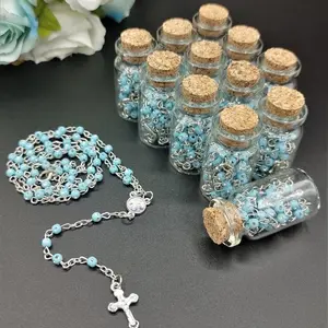 Communion Rosary in Glass Bottle Jar Recuerdos De Bautizo Quinceanera Christening Recuerdos para Primera Comunion Niña Quinceanera Gift for Guests Blue c