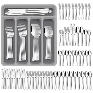 60-Piece Silverware Set with Organizer, Flatware Set for 12, Stainless Steel Kitchen Utensils Cutlery Set for Home Kitchen Restaurant Hotel,Dishwasher Safe Tableware