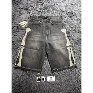 Summer retro skeleton denim shorts sports casual shorts new couple wearing street street 55 pants 2025 Europe and America