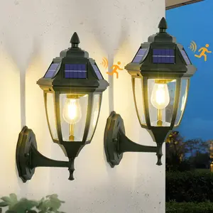 Solar Porch Lights 2 Pack, Motion Sensor Solar Sconce Lights Outdoor, Aluminum Solar Powered Outdoor Wall Lights for House Front Porch Garage