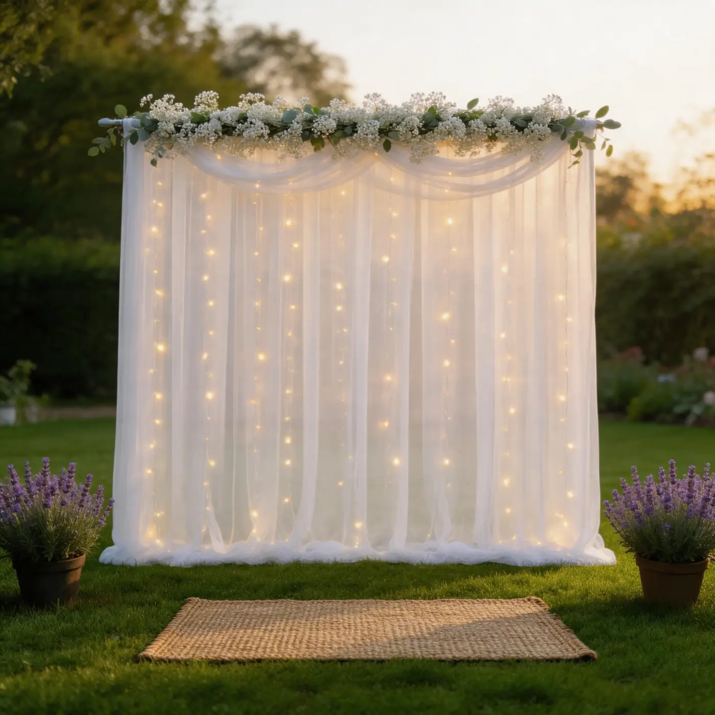 2-Panel LED Lighted 5x10ft White Soft Polyester Tulle Chiffon Backdrop Curtain Set - 9.8ft Light Coverage, Gentle Wash Care, Sheer Drapes for Wedding Reception, Birthday Party Decoration, Multiple Uses