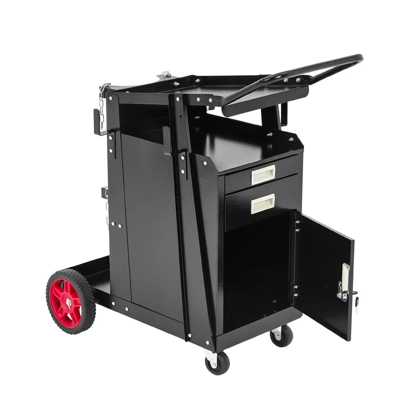 GARVEE Welding Cart with Drawers and Cabinet,Heavy Duty Carbon Steel Welding Cart for Mig Welder Tig Welder and Plasma Cutter,Rolling Welder Cart with Handle and Gas Tank Holder,220 Lb Weight Capacity