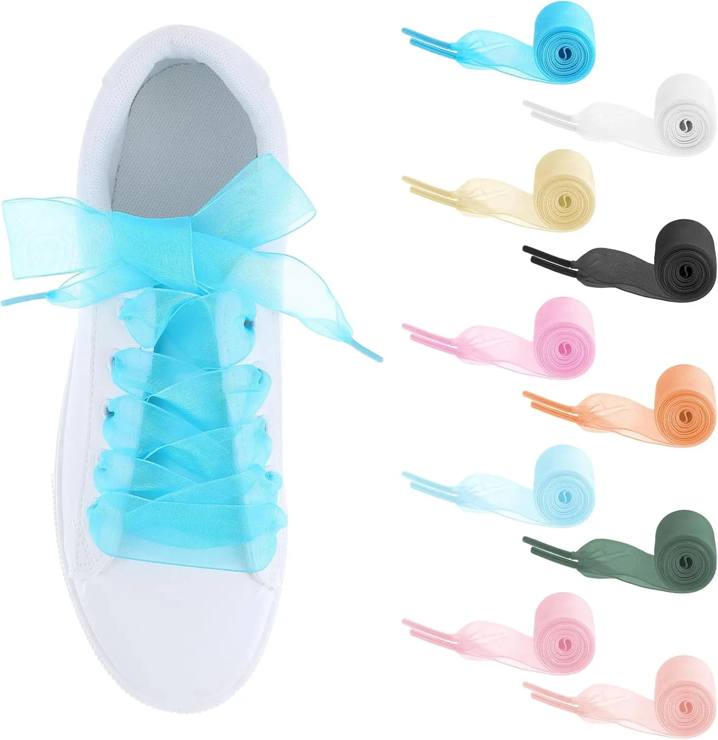 10 Pairs Colorful Flat Shoe Laces for Women Sneaker,Lace Shoelaces,Wide Satin Shoe Strings for Sneakers,Snow Yarn Shoestrings for Sneakers Skate Shoes(10 Colors)