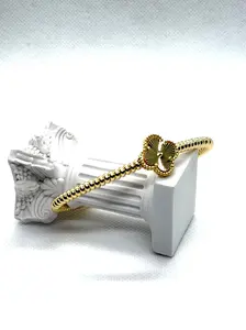 Hermosa 14k Gold Plated 7 Inch Fan Design Beaded Women's Fashion Bracelet for Casual & Formal Wear